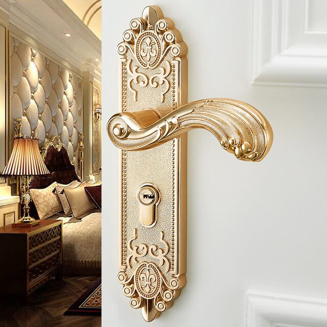 Serrure de porte intérieure en bois massif blanc ivoire, ensemble complet de serrures de chambre à coucher, verrouillage Continental silencieux: K Gold