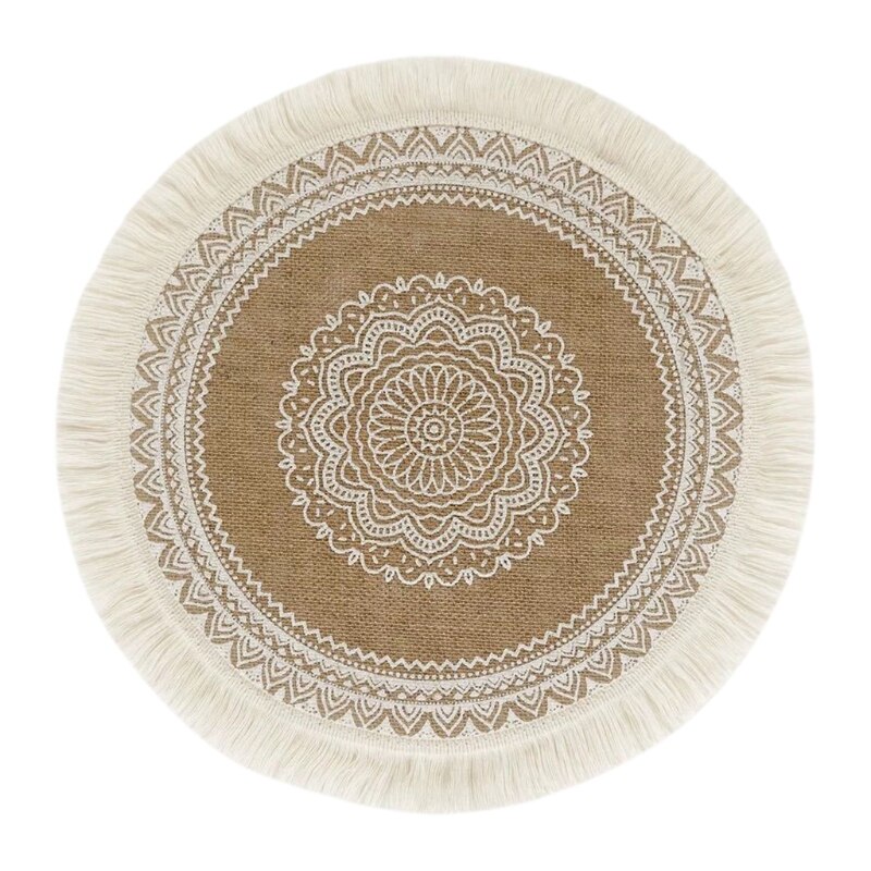 Napperon rond tissé en macramé, napperon rond, bohème, glands, tapis de Table, tasse, assiette, dessous de verre, directe: A