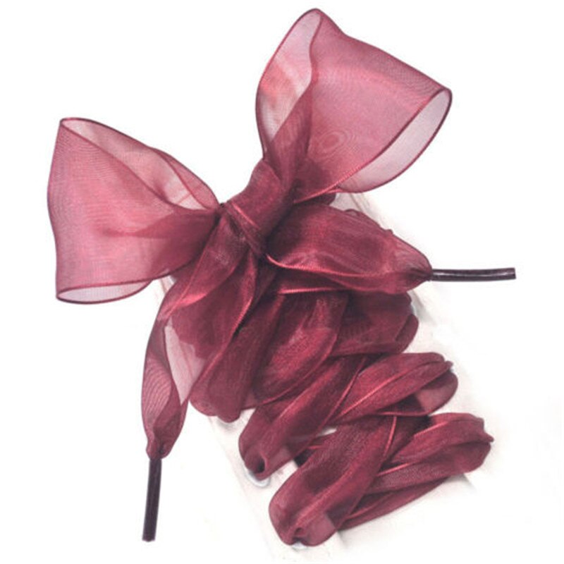 Lacets en Organza pour femmes, 1 paire, 110CM, ruban de Satin en soie, toile, baskets, chaussures de Sport: Vin Rouge