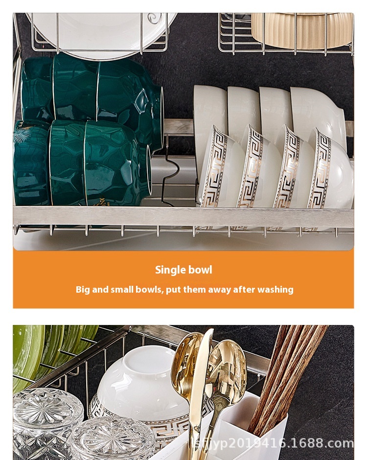 304 Stainless Steel Kitchen Storage Rack Double-layer Detachable Bowl Dish Tray Drain Rack Multifunctional Storage Basket