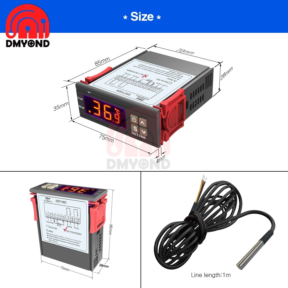 Dst 1000 ac 110-230v enkel display digitale thermostaat temperatuurregelaar regeling waterdicht  ds18 b 20 sensor vervangen stc -1000