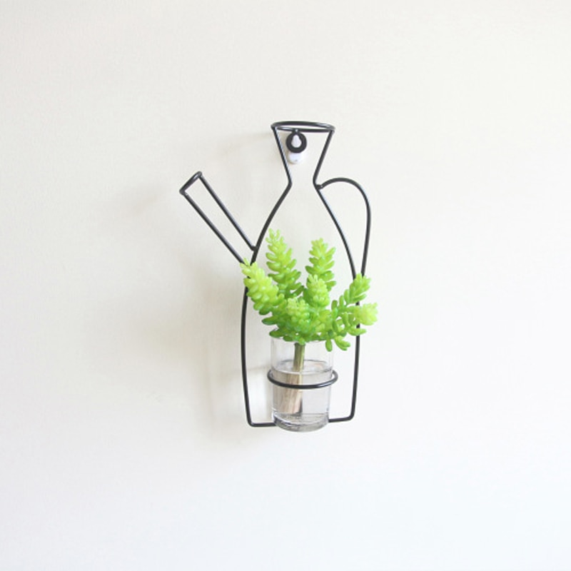 Jarrón con marco de hierro de estilo nórdico, jarrón para colgar en la pared con plantas secas, bastidores para flores, botella DIY para decoración del hogar, floreros para decoración del hogar