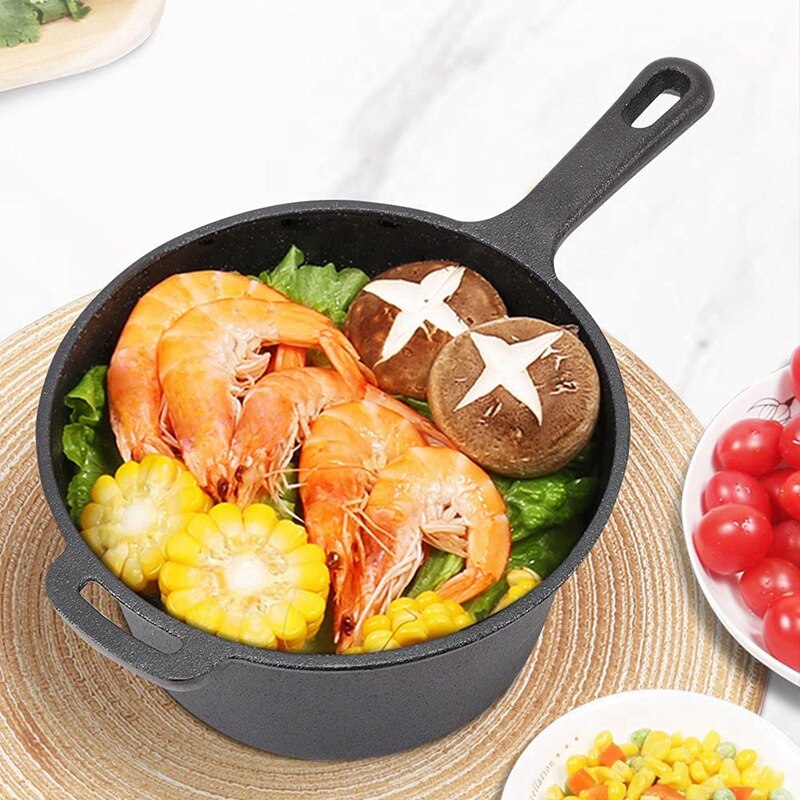 Practical Cast Iron Saucepan, Non-Stick Pan With Lid Cast Iron Deep Pan, Suitable For Induction, Electric And Gas Hobs