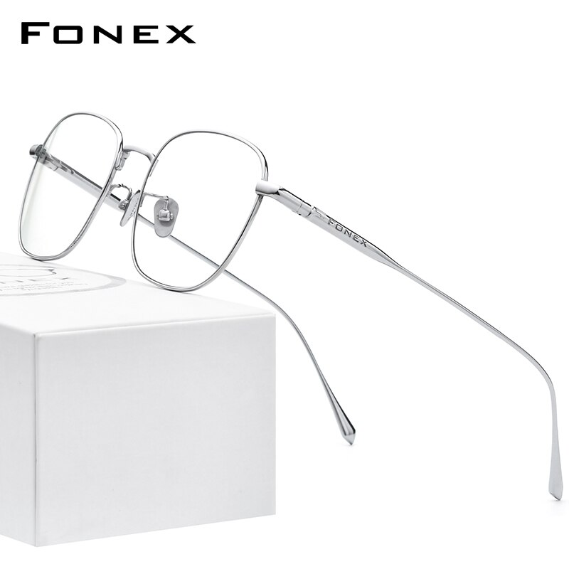 Fonex pure titanium briller ramme mænd firkantede briller mandlige optiske nærsynethed receptpligtige briller rammer 8560: Sølv