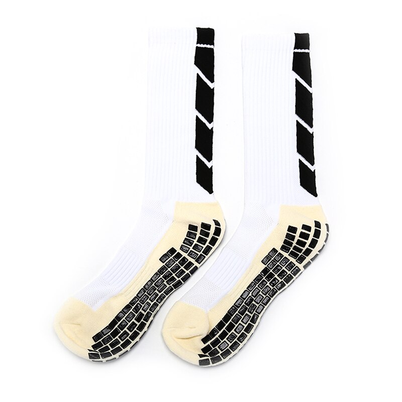 Mannen Boy Katoen Cushioned Crew Sokken Voetbal Basketbal Sport Anti Slip Hoge Sokken: white