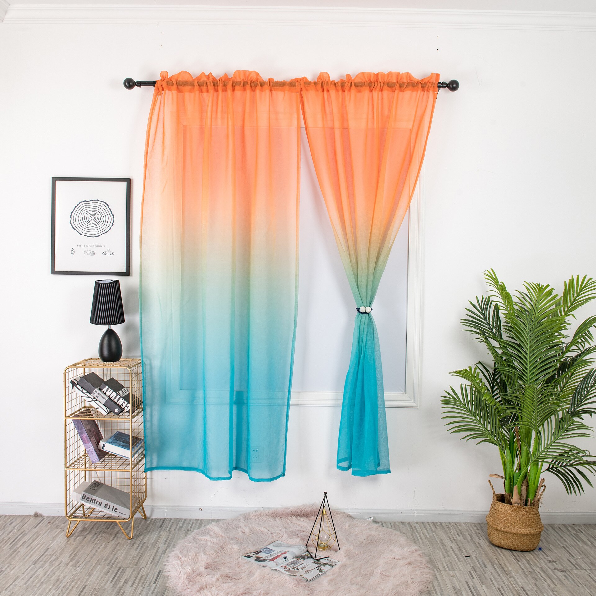 Dégradé couleur Semi rideaux transparents couleur vive rideaux modernes pour chambre salon fenêtre rideaux panneaux réversibles 2 pièces: 3 / 1X2.7