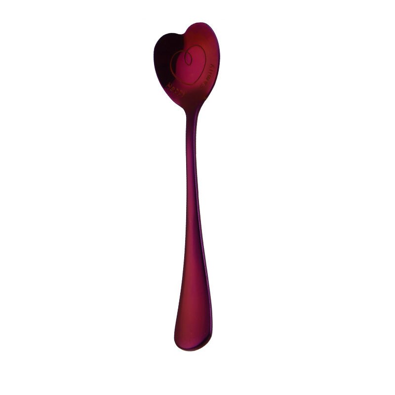 En forme de coeur amour Couple cuillère créative en acier inoxydable café thé Dessert Stiring cuillère arc-en-ciel noir 1 pièces: 14