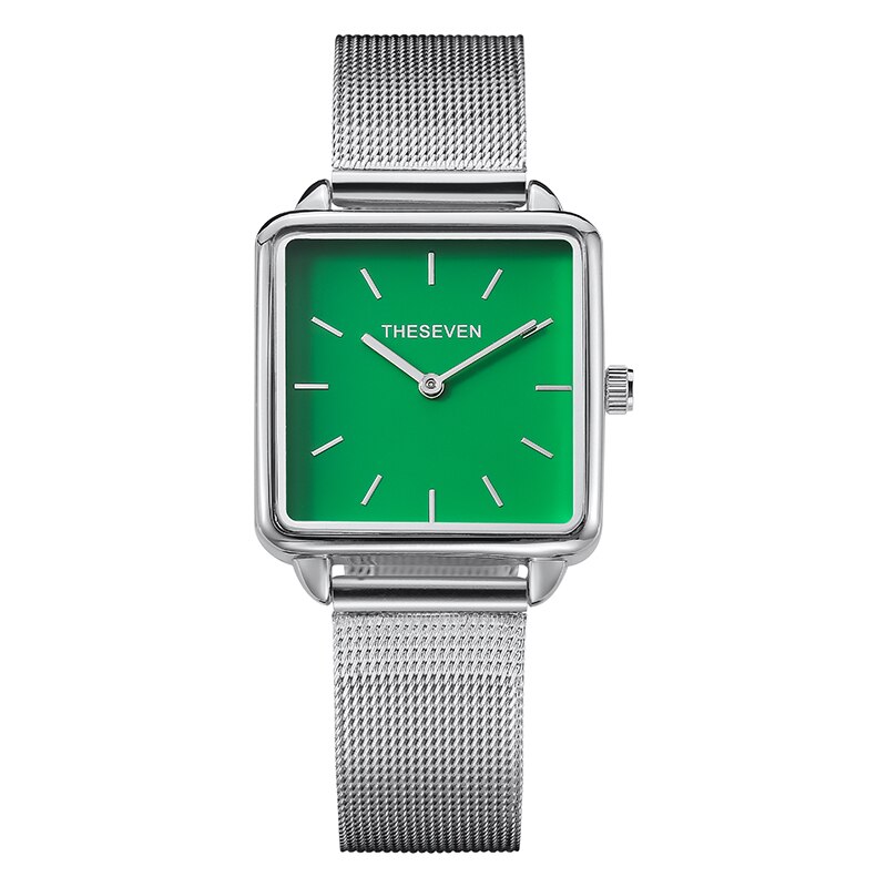 THESEVEN Stijlvolle Boxy Womens Horloge Stijlvolle Dames Vierkante Gouden Horloges Relogio Feminino: Groen