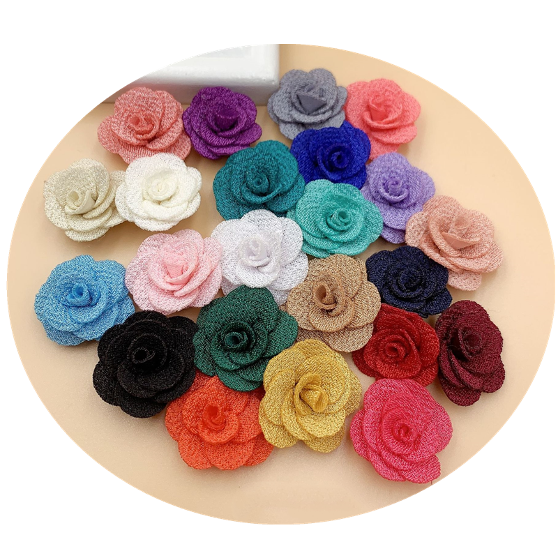 Flor pequeña hecha a mano de 2,5 CM, rosa pequeña tridimensional, pétalo Multicolor, flor pequeña, accesorios para el cabello DIY, 24-48 Uds.