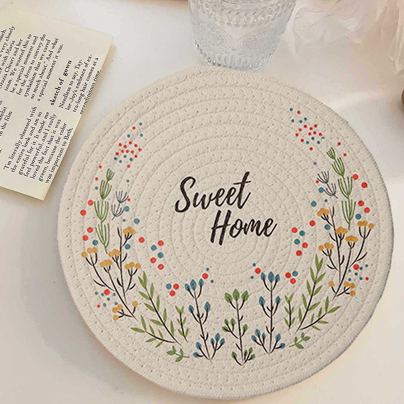 Round Woven Insulation Pot Mat Cotton Rope Placemat Dining Table Coaster Bowl Pad Simple Plate Mat Home Decoration Cup Mats: S / green