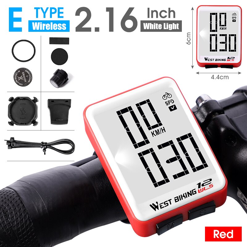West Biking Wireless Bike Computer Speedometer Odometer Rainproof Bike Measurable Temperature Stopwatch Cycling Bicycle Computer: E Wireless Red