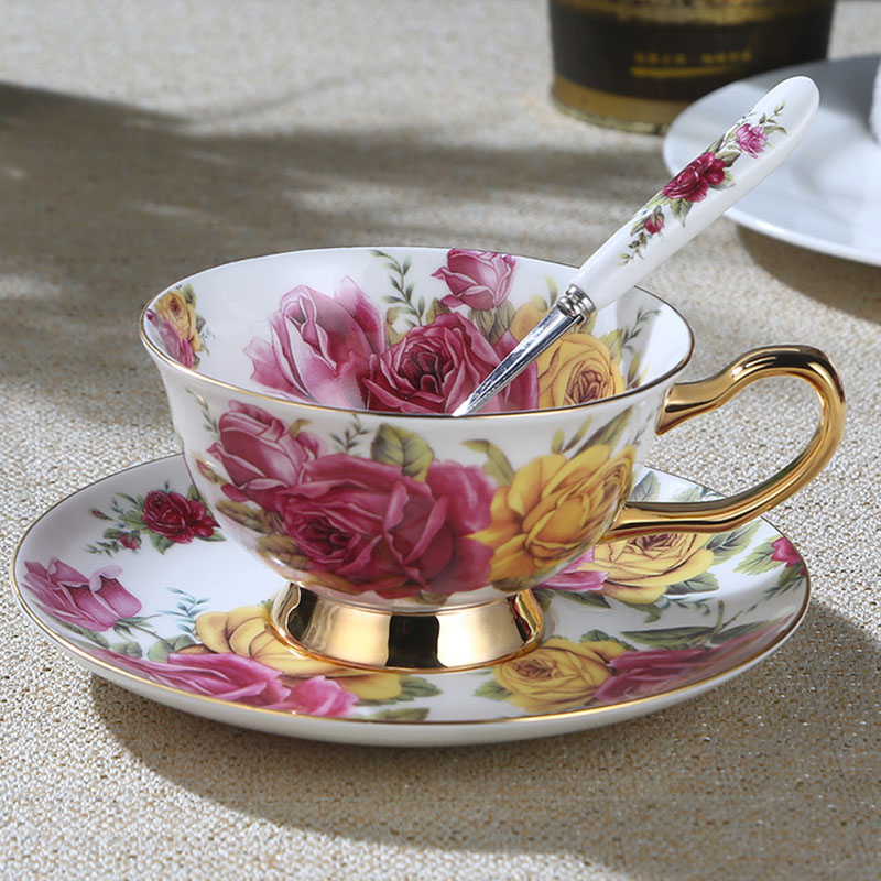 Gllead engelsk stil bone china tekopsæt keramiske kaffekopper underkop og ske europæisk eftermiddagste tekop porcelæn: Stil j