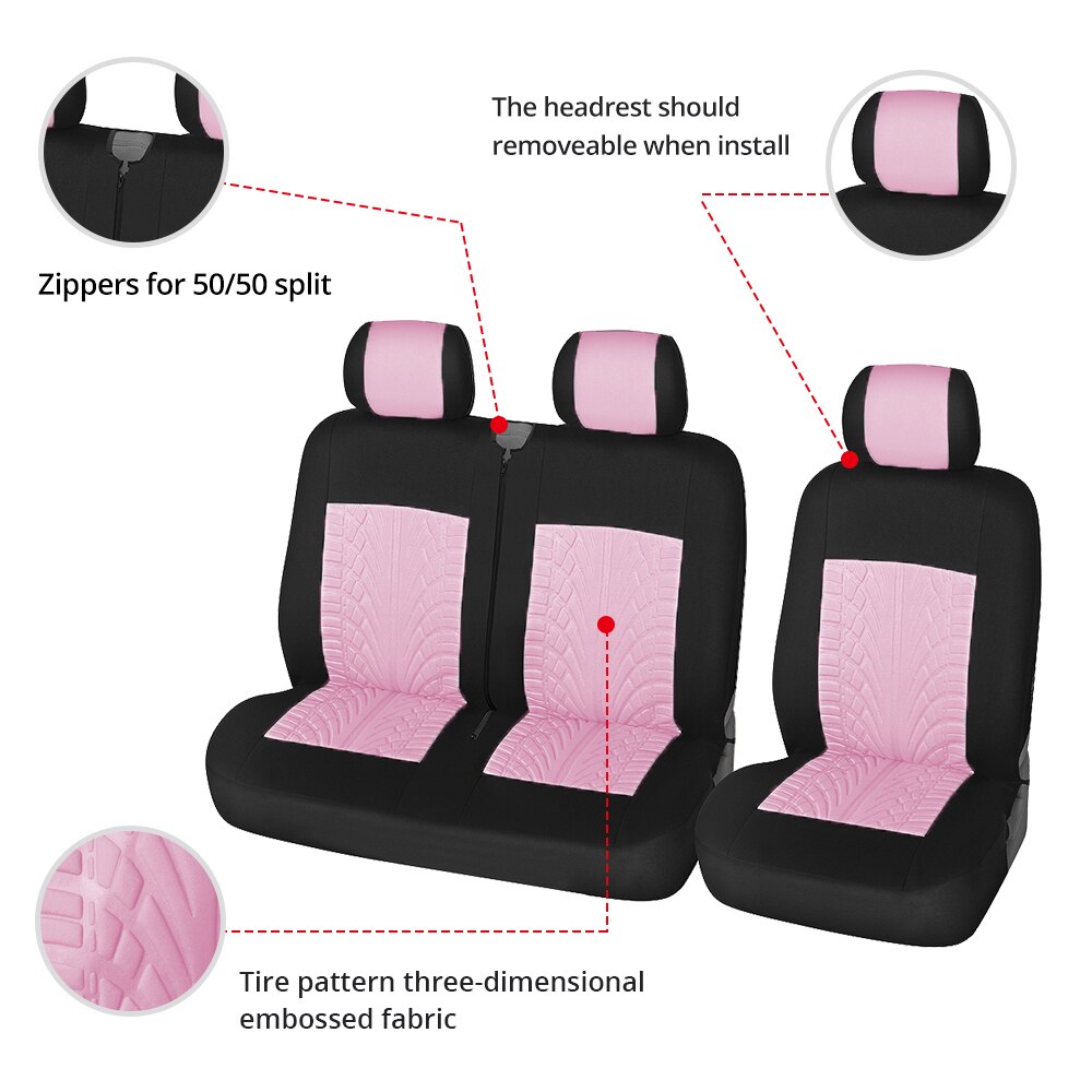 AUTOYOUTH Pink 2+1 Seat Covers Car Seat Covers Protector for Transporter/Van,Universal Polyester Fabric Car Cover,Truck Interior