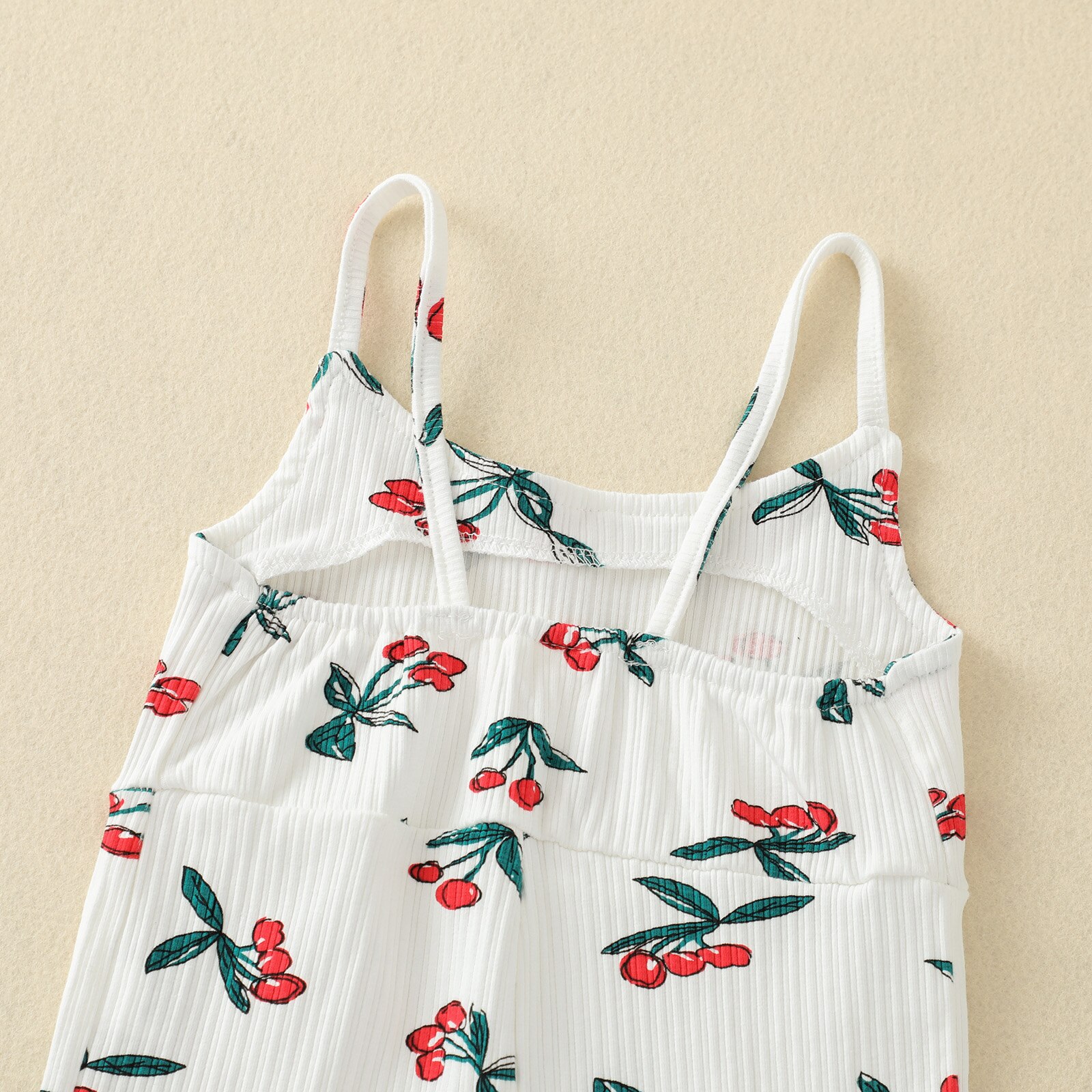 1-5Years Meisjes Jarretel Jumpsuit, Zomer Peuters Bloemen/Cherry Printing Mouwloze Bell Bodem Siamese Broek