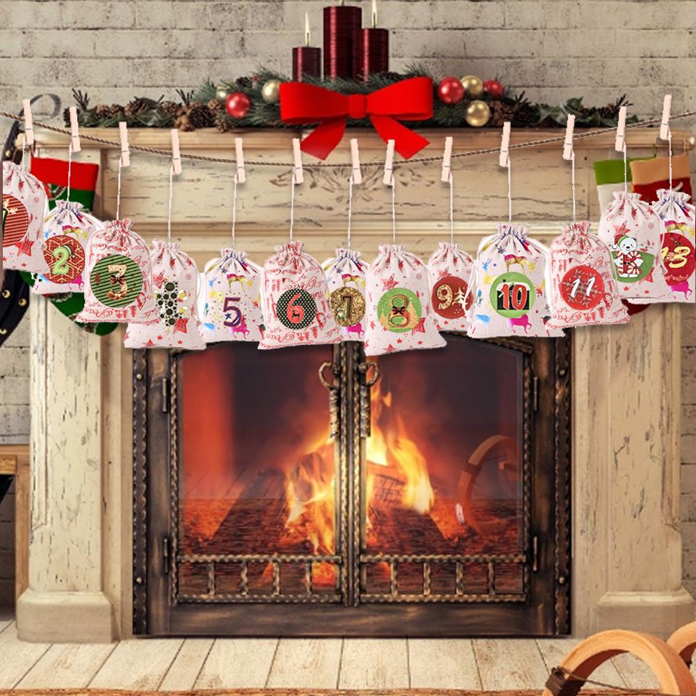 24 kpl roikkuva joulu adventti kalenteri lapset diy tarvikkeet joulusetti karkkipussi kangaskassi ihanat koristeet koristeet: Default Title