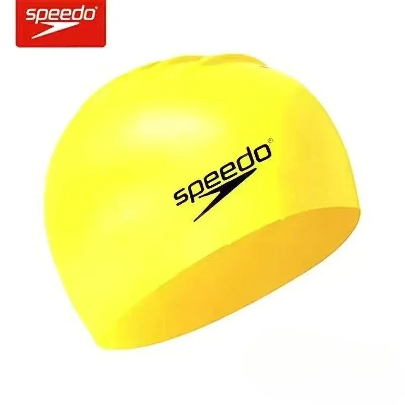 Speedo-badekappe, wasserdicht, für damen und herren, auch für langes haar, vergrößerte wasserdichte silikon-badekappe: Gelb