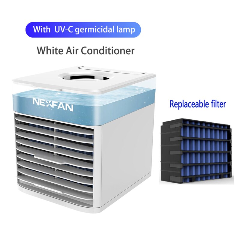 Uvc sterilisering klimaanlæg mini bærbar luftfugter luftkøler usb genopladeligt hjemmebordsvifte personlig plads luftkøling: Hvid uv tilføj filter