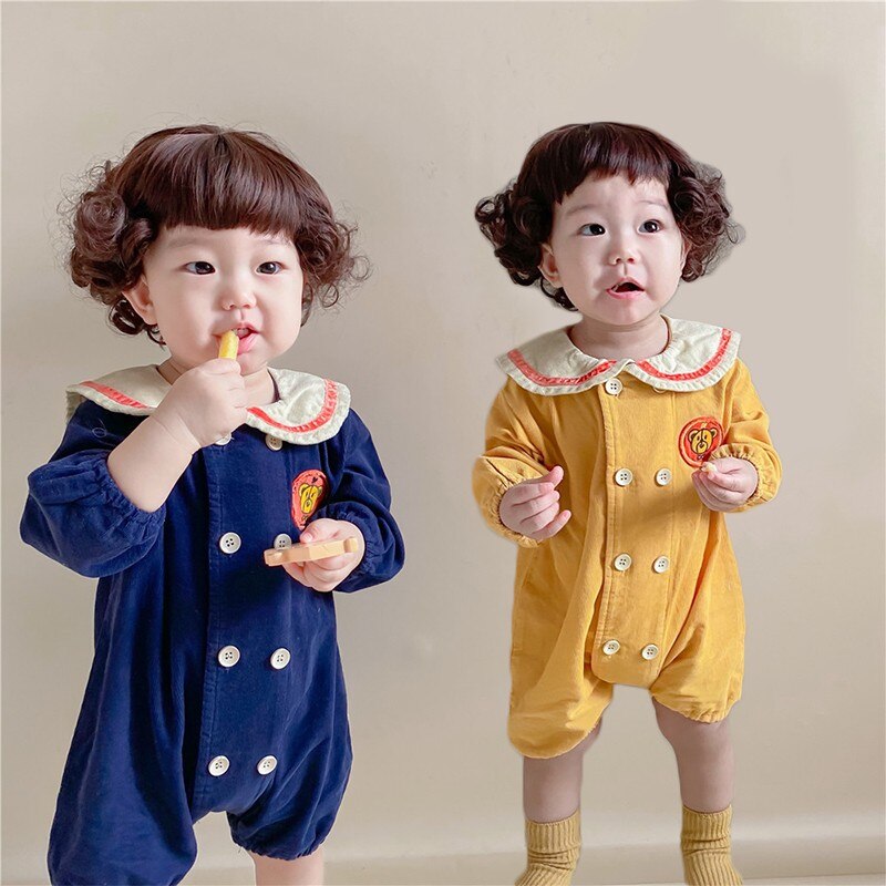 lindo bebé mameluco de manga larga de primavera niños niñas de pana de mono ropa para bebés cuello marinero ropa de bebé