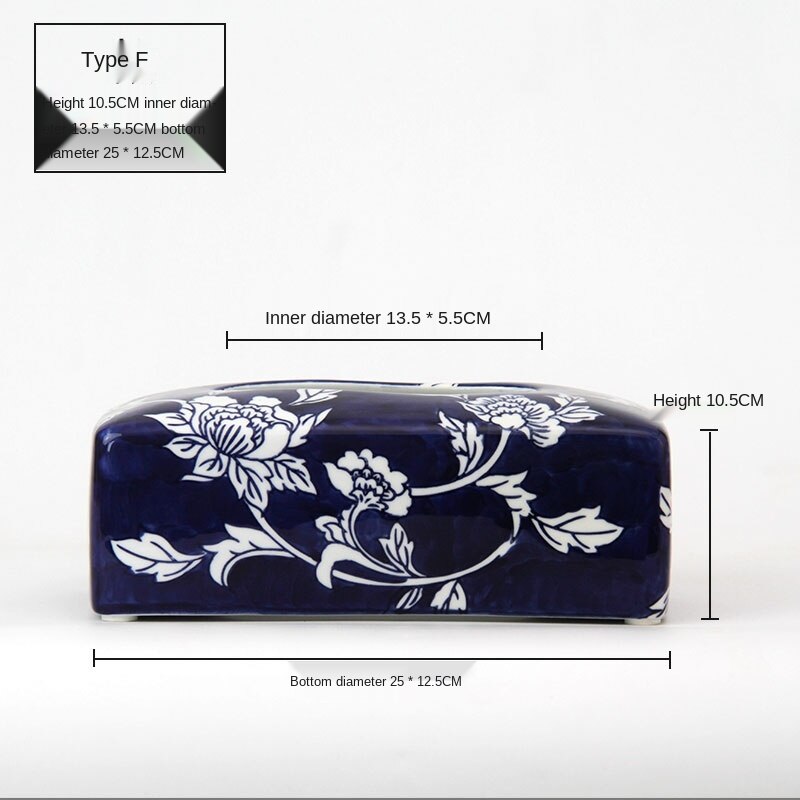 Blue and White Porcelain Tissue Box Living Room Coffee Table Xi Character Desktop Napkin/Tissue Holder Home Living: 4