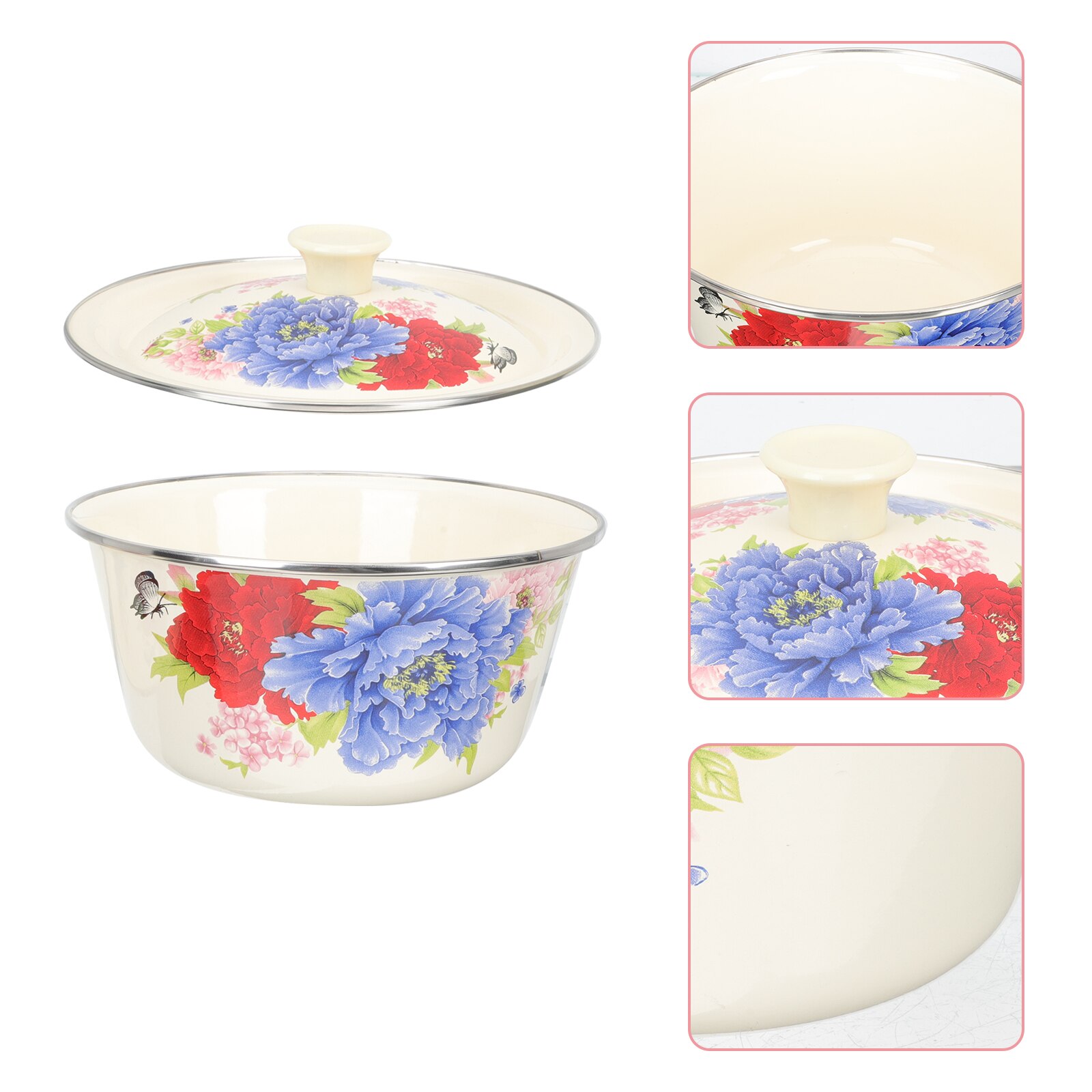Multi-purpose Enamel Basin Retro Style Basin with Lid Kitchen Egg Mixing Bowl