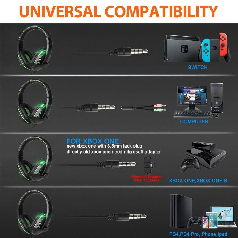 Gaming Headphones For PS4/Nintendo Switch/Xbox One/Laptop Adjustable Bass Stereo PC Gamer Over Ear Wired Headset With Mic