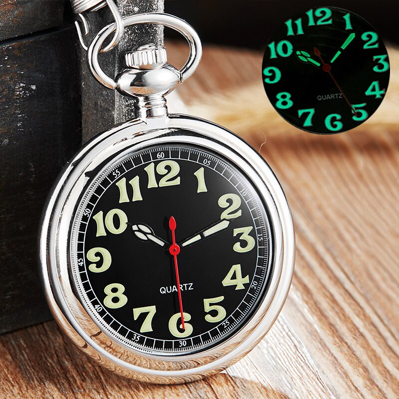 Luminous QUARTZ Pocket Watch for Men Women Black Sliver Gold Fob Chain Pendant Glows in Dark Night Green Light montre de poche: FOB WATCH 4