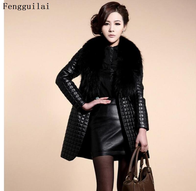 Damskie duże rozmiary dorywczo Pu skórzane płaszcze długi odcinek futro kołnierz kurtki skórzane damskie kurtki skórzane Jaqueta De Couro: 5xl