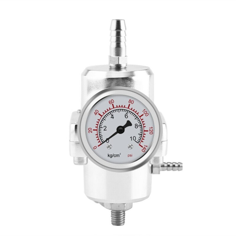 Silver 0-140 PSI Universal Car Fuel Pressure Regulator with Gauge Adjustable Oil Pressure Regulator