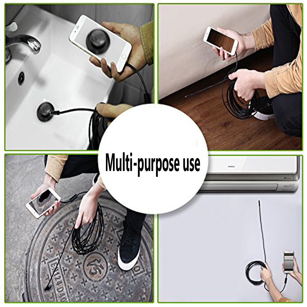 HD 1080P USB Endoscope Camera 8mm 2M Semi-Rigied Flexible Snake Endoscopy Inspection Borescope Camera 8 Led for PC Android