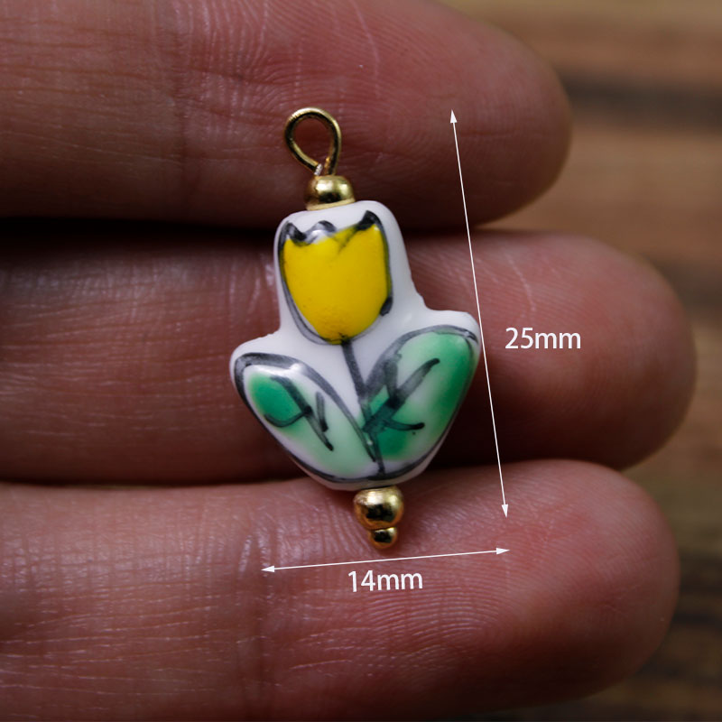 2Pcs/Lot Painted Handmade Ceramic Tulip/Tropical Fish Pendant Beads/Animal Charms/Steel Eye Pin DIY Necklace Earring Accessories: Blue Zinc Plated