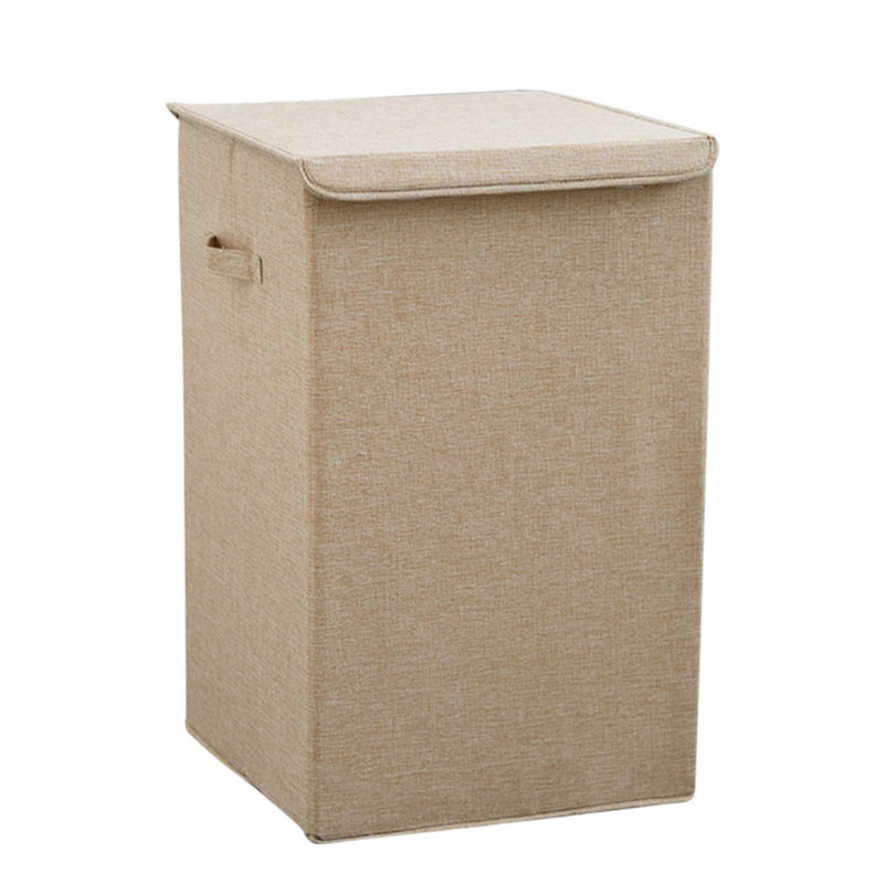 Cotton Laundry Basket with Cover Bathroom Laundry Basket Large Kitchen Storage Basket Home Collapsible Waterproof: L / cream-coloured