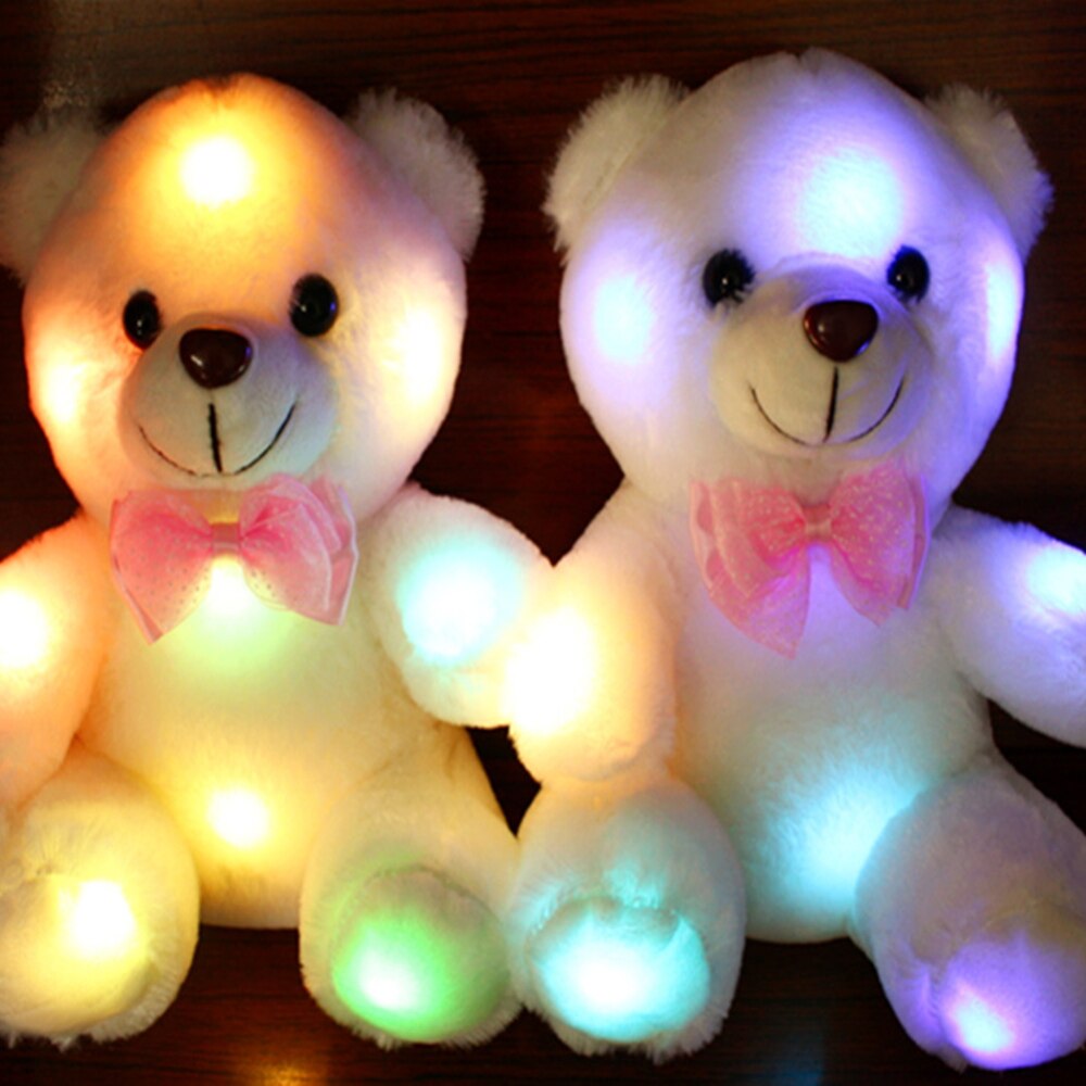 Knuffel Kleurrijke LED Gloeiende Kleine Beer Gevulde Pop Nachtlampje Dieren Pluche Speelgoed voor Kinderen (Niet batterij)
