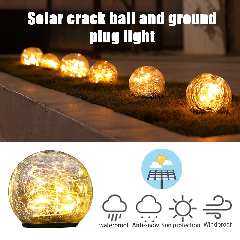 Led Solar Licht Voor Tuin Decoratie Gazon Lamp Outdoor Gebarsten Glas Bal Led Waterdicht Solar Straat Lamp Zonne-verlichting