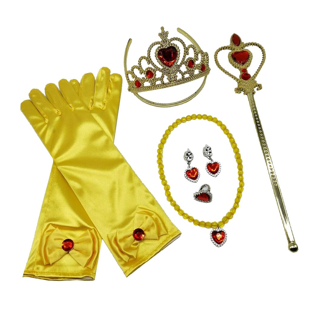 Princess Costume Kit Girls Gloves Tiara Fairy Wand Jewelry Set Fancy Dress