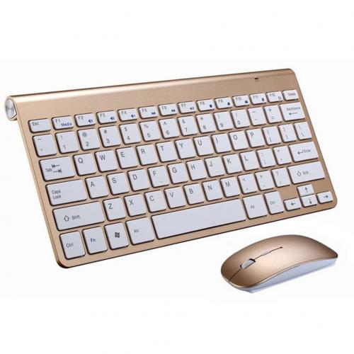 Mini trådlös tangentbord mus set vattentät 2.4g för apple mac pc dator trådlöst tangentbord kontor tyst tyst tangentbord: Gyllene