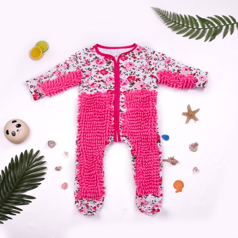Baby dweil romper outfit meisje rompe jongen meisje poetsmiddelen vloeren schoonmaak dweil pak schoonmaak dweil sui kinderen kruipen peuter jumpsuit: C / 3m