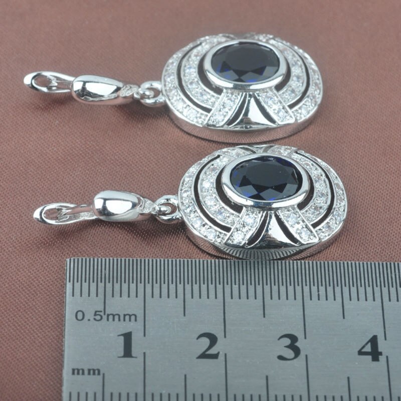 Shining Blue Zirconia Women's Silver Color Wedding Jewelry Sets Ring Necklace And Earrings Set TZ099