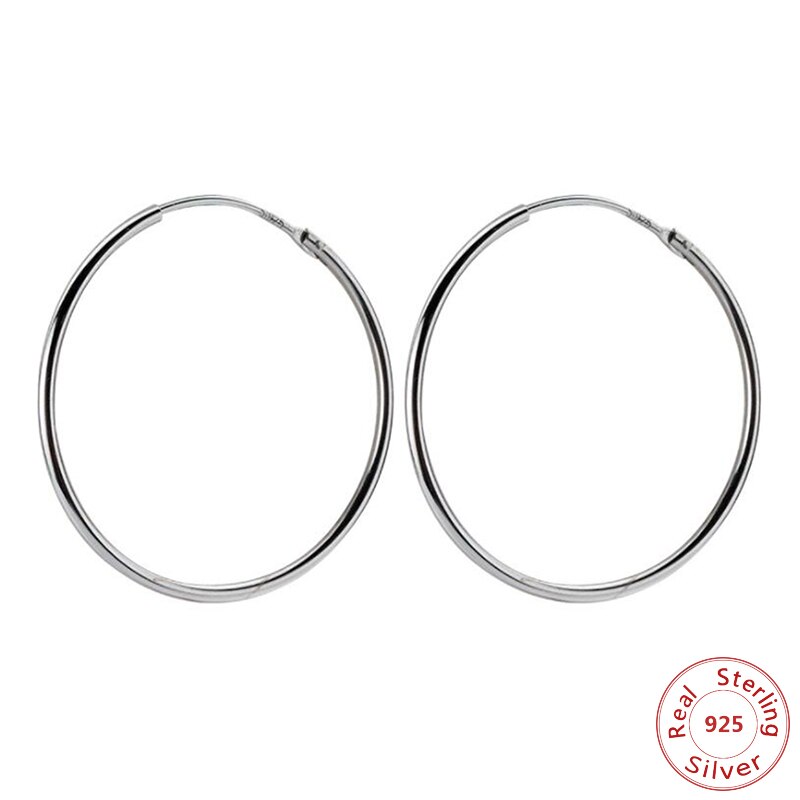 Authentieke 925 Sterling Zilver Eenvoudige 3 Cm/5 Cm Cirkel Ronde Hoop Earring Voor Vrouwen Trendy Sieraden