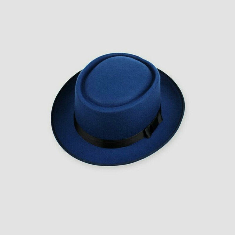 Unisex klassisk filt svinekød tærte svinekød hat opadgående feodora hatte kort rand sort bånd band panama hatte