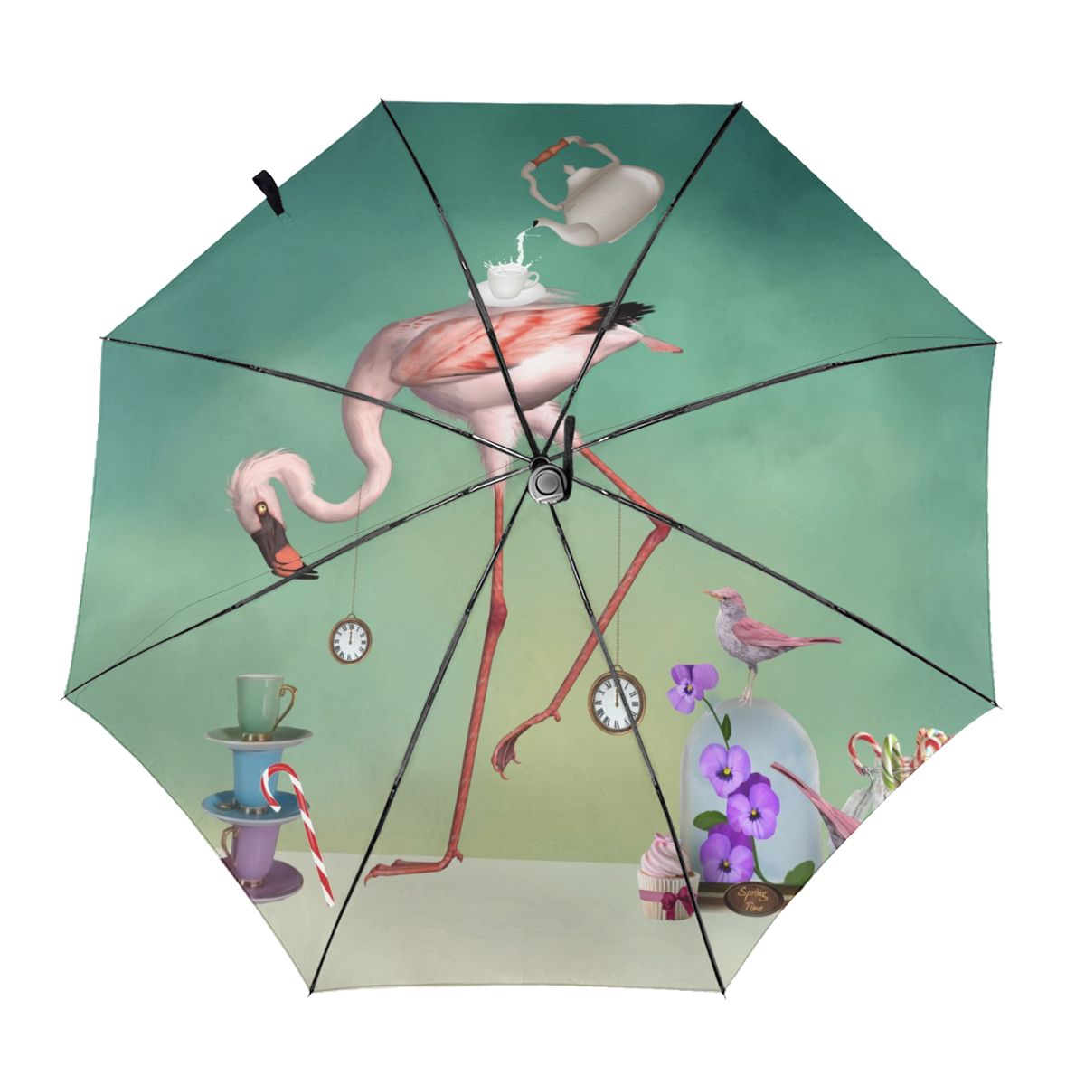 Wind Resistant Folding Automatic Umbrella Women Auto Flamingo Windproof Umbrellas Rain For Men Parasol: Inside Print
