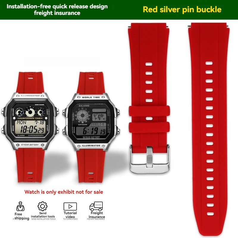 För casio klocka  ae1200 ae-1200 ae1300 sgw 400 sgw -300 a158w a159w silikon gummi klockarmband 18mm sport vattentätt klockarmband: Blå rosa