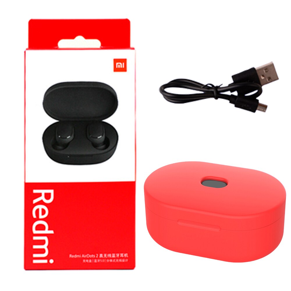 Xiaomi Redmi Airdots 2 auriculares estéreo bass con micrófono manos libres auriculares AI Control TWS Bluetooth 5,0: ADD Red case