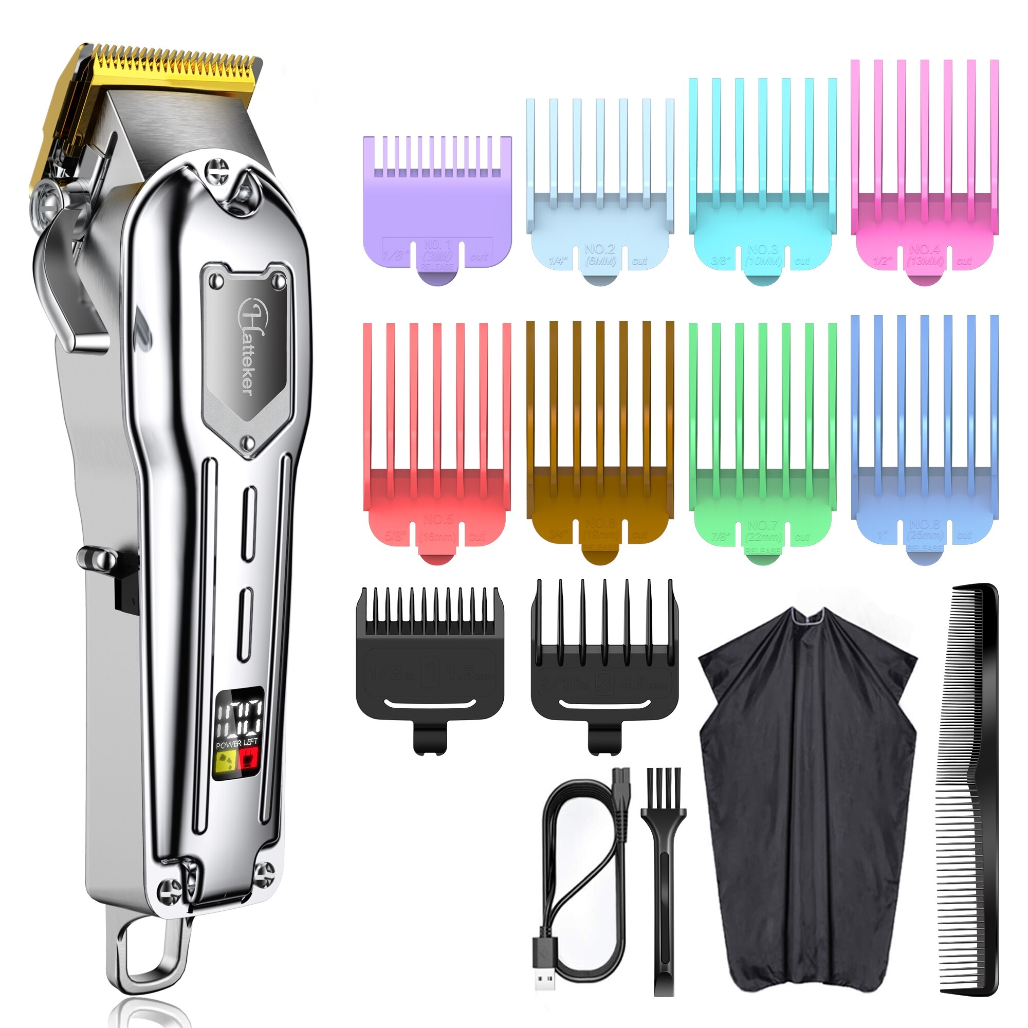 Surker All Metal Hair Clippers Men Cordless Hair Trimmer Maquina Cortar Pelo Haircut LCD Display Hairdresser: 686-silver