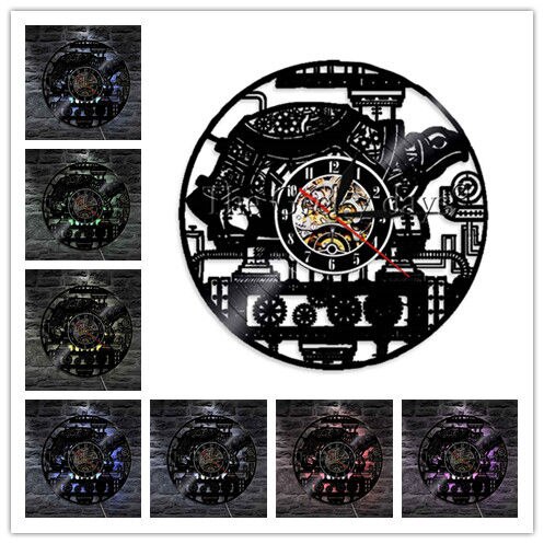 Sea Turtle Vinyl Record Wall Clock Steampunk LED Wall Clock Ornament Gear Cogs Decor Wall Watch Time Clock Animal Lover: Black / 12 Inch Without LED