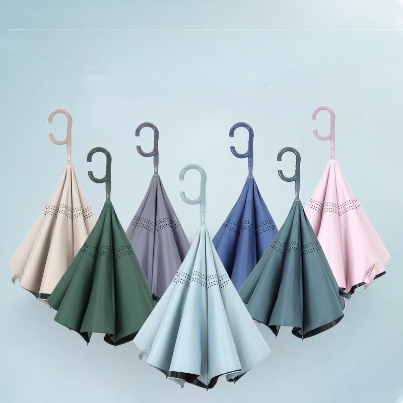 Ombrello inverso a doppio strato completamente automatico, ombrello a doppio strato, ombrello antivento a doppio scopo soleggiato e piovoso a manico lungo