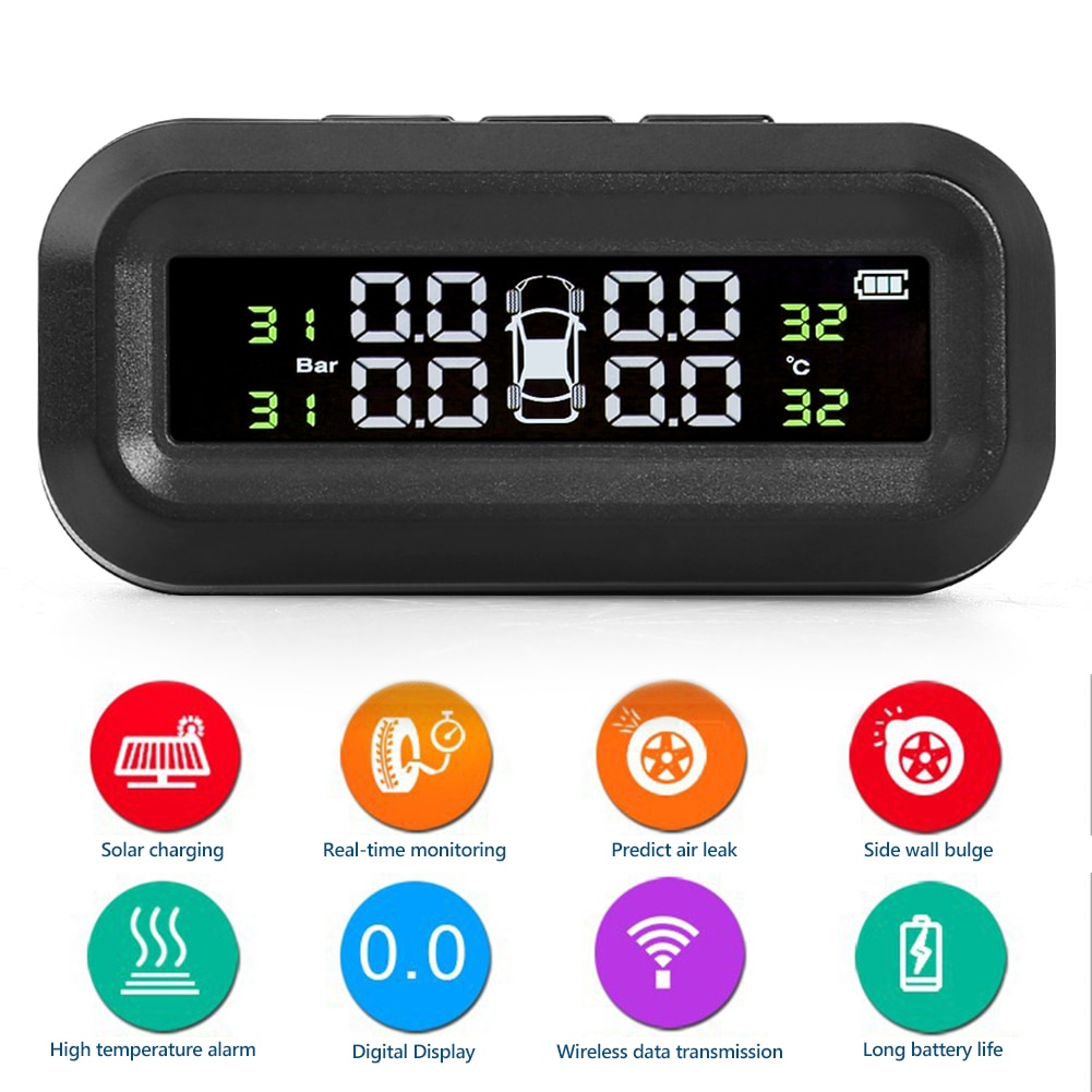 AN-02 Car TPMS Adjustable Angle Auto Tire Pressure Monitoring Tyre Temperature Alarm Warning System with 4 Sensors