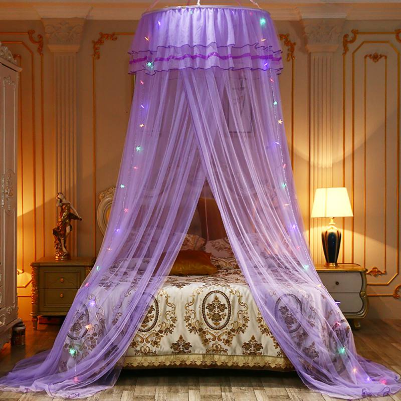 Lujosa cama de encaje de princesa para jardín, cama de red con corona, aro redondo, red antimosquitos de corona para niña: QZ2082A2