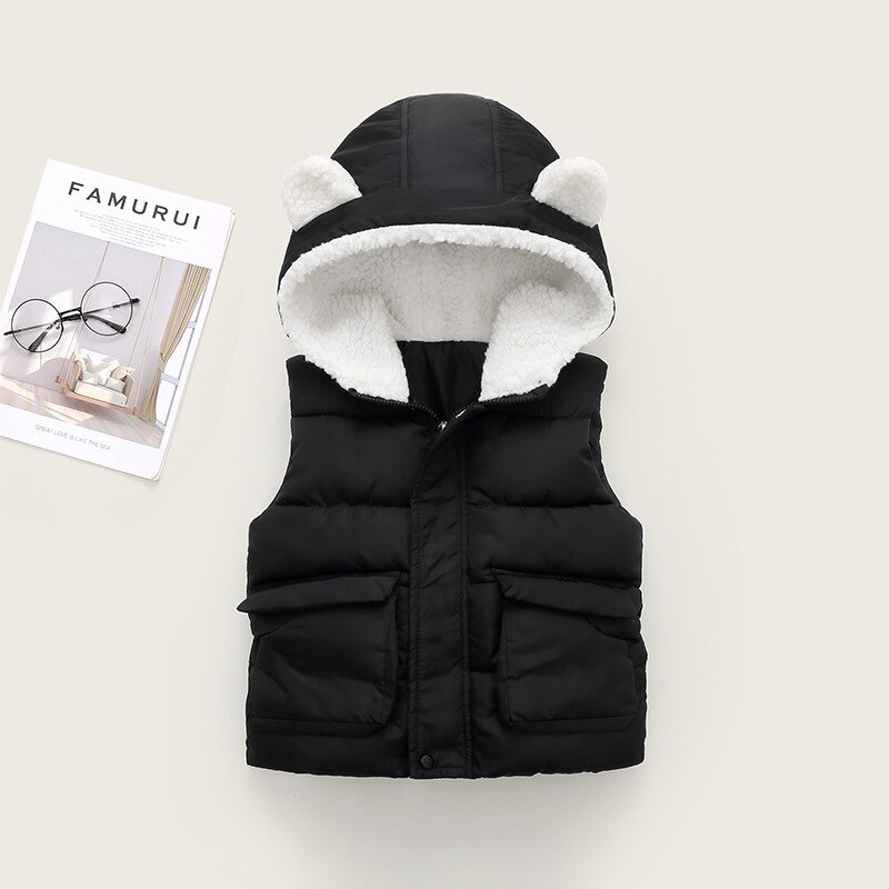 Spädbarn baby barn vinter huva varm tjock väst flickor pojkar avslappnad väst tre färger: Svart / 130 för 110-120cm
