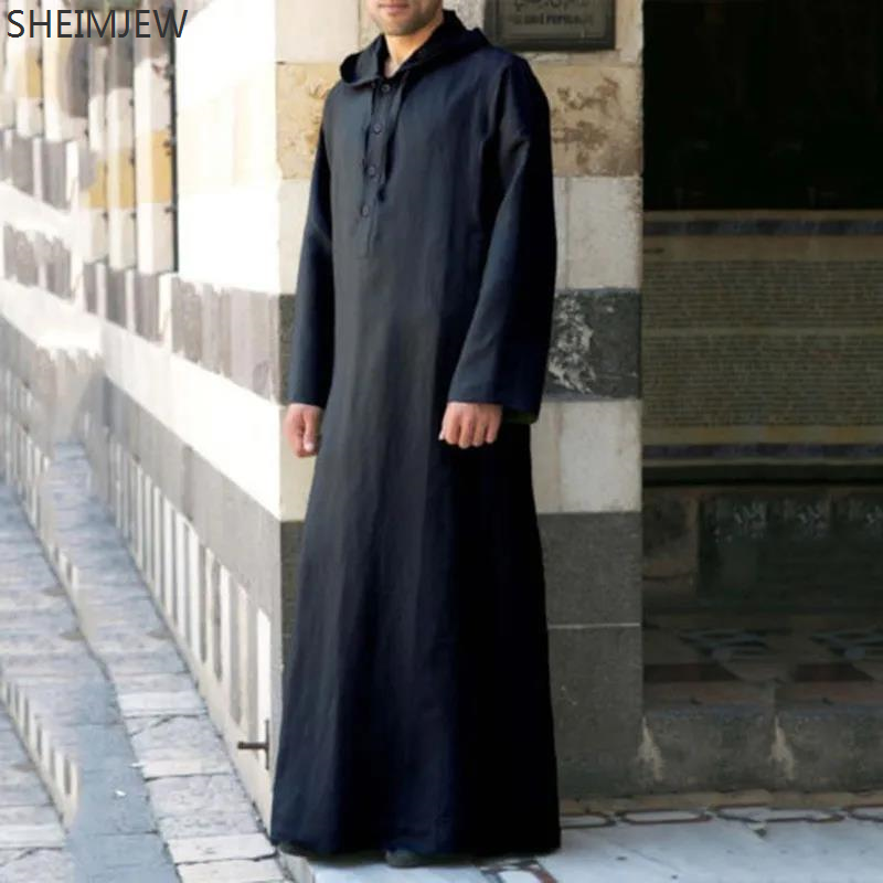 2024 estilo árabe simples longo masculino com capuz longo robe muçulmano roupas turco abaya moda islâmica cor sólida ramadan robe