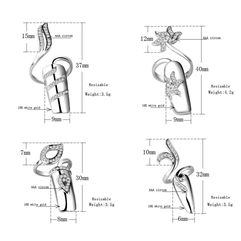 4pcs Finger Nail Ring Set Women Gold Crystal Fingernail Ring Gothic Cubic Zircon Punk Wedding Jewelry Accessories
